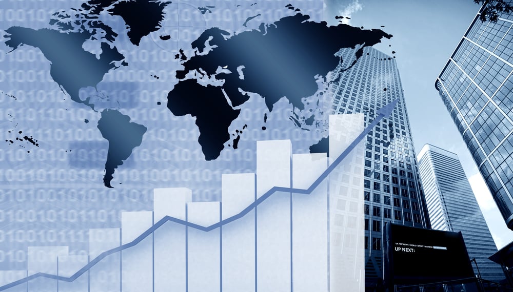 Abstract business city illustration in blue shades