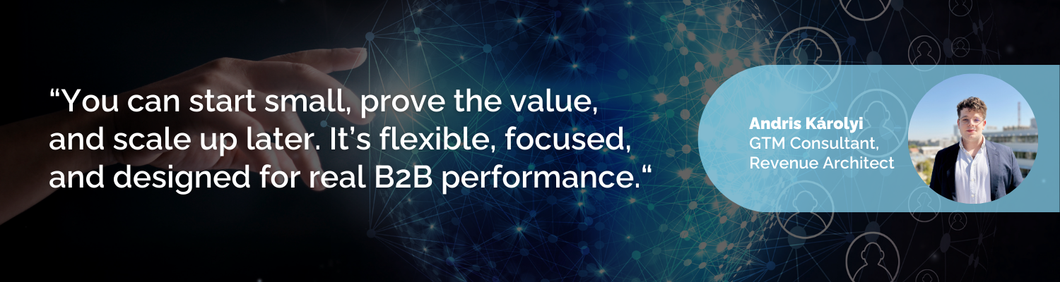 You can start small, prove the value, and scale up later. It’s flexible, focused, and designed for real B2B performance.