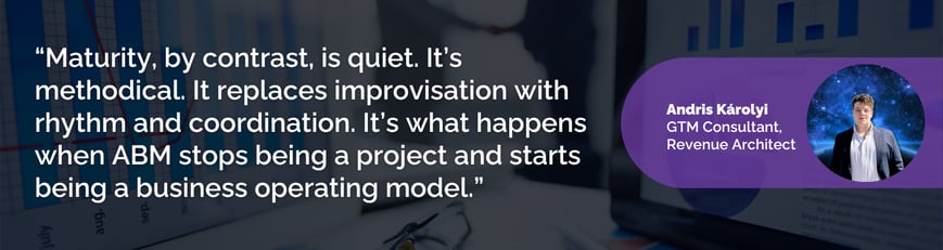 Maturity, by contrast, is quiet. It’s methodical. It replaces improvisation with rhythm and coordination. It’s what happens when ABM stops being a project and starts being a business operating model.