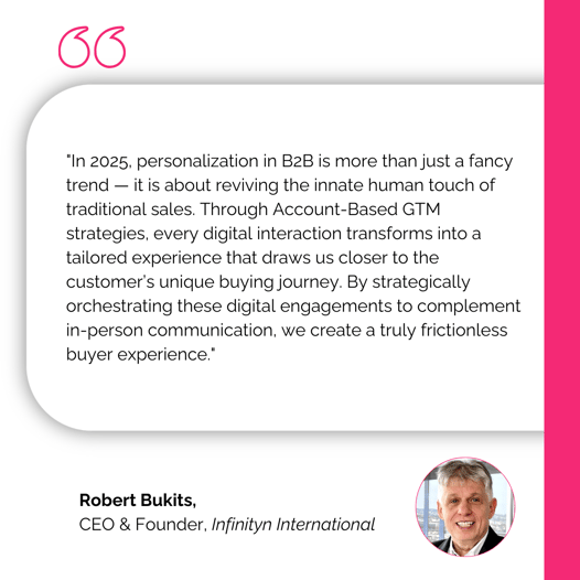 In 2025, personalization in B2B is more than just a fancy trend — it is about reviving the innate human touch of traditional sales. Through Account-Based GTM strategies, every digital interaction